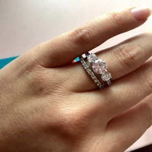 Faux Wedding Engagement Ring Set Faux Diamond
